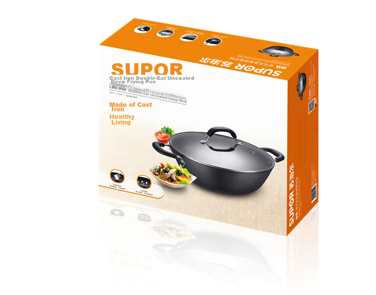 SUPOR Cast Iron Double-Handle Non-Coated Deep Wok 34CM Wear-Resistant Iron Pan Compatible with Gas And Induction Stoves FC34Y1 6