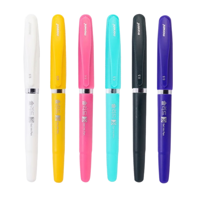 Monami [Back to School Essential] Monami (Monami) Needle-Tip Gel Pen Set with Frosted Colorful Barrel, Ballpoint Pen, Signature Pen, 0.5mm Black Ink, 02091-6 Pack