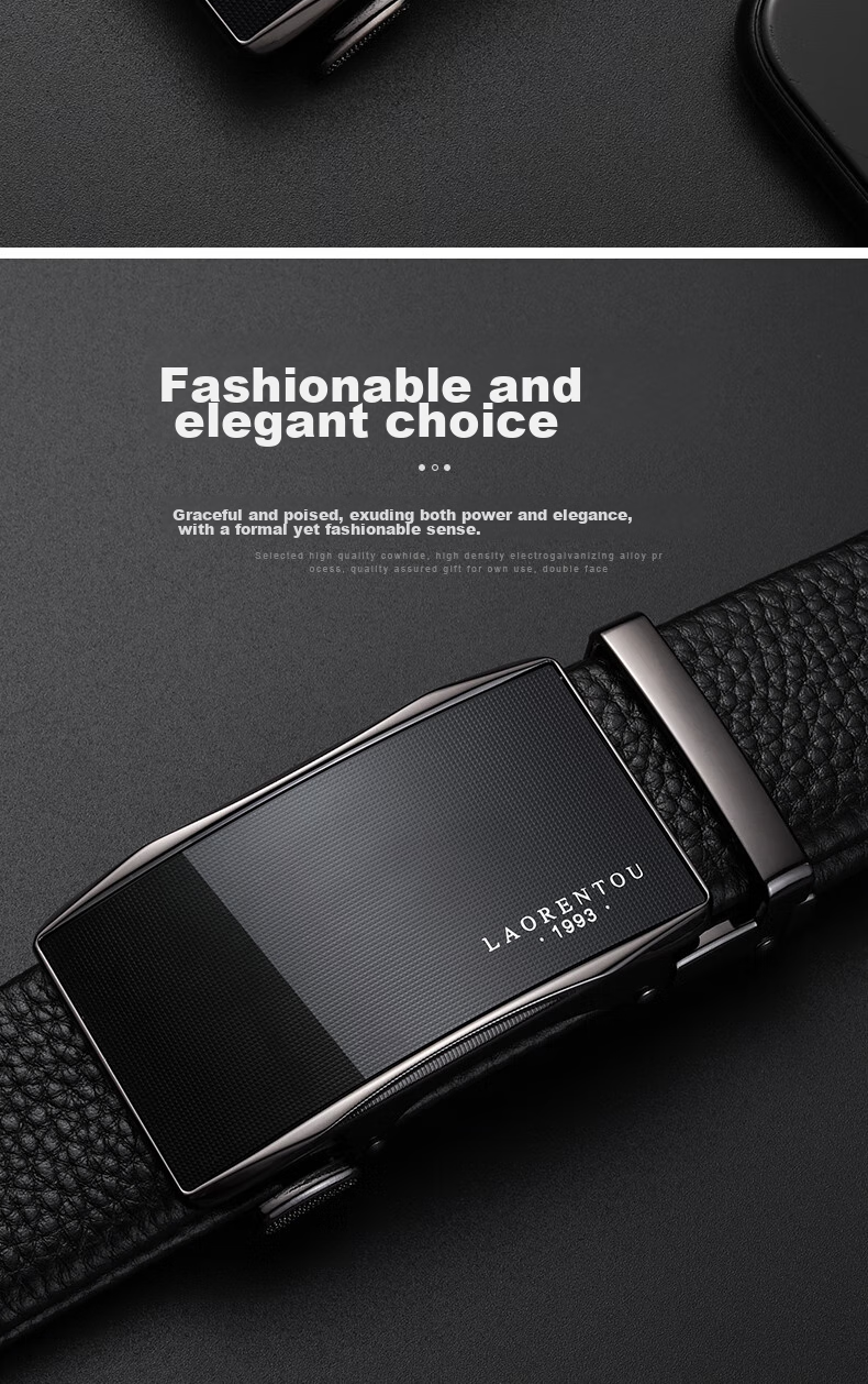 LAORENTOU Men's Belt, Top-Grain Leather, Automatic Buckle, Waist Belt for Young And Middle-Aged Men, Gift for Boyfriend's Birthday, Size 115-125 17