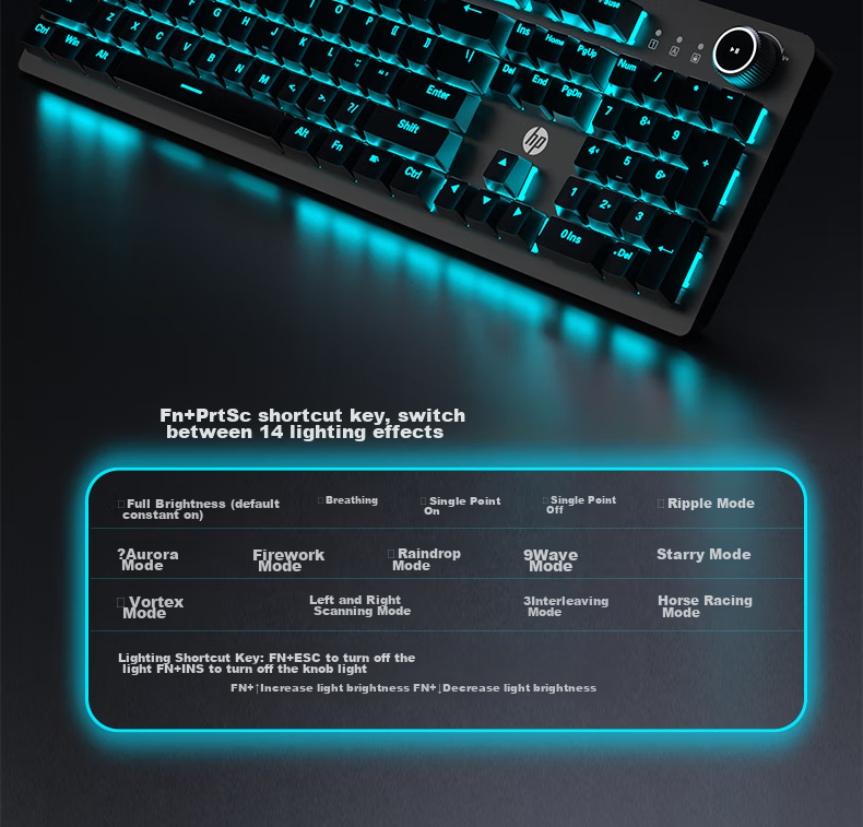 HP K10G Mechanical Keyboard with Blue Switches, Wired Keyboard for Gaming, E-Sports, Office Work And PUBG, 104 Keys Full-Size Compatible with Laptops And Desktop Computers, Full Anti-Ghosting 7
