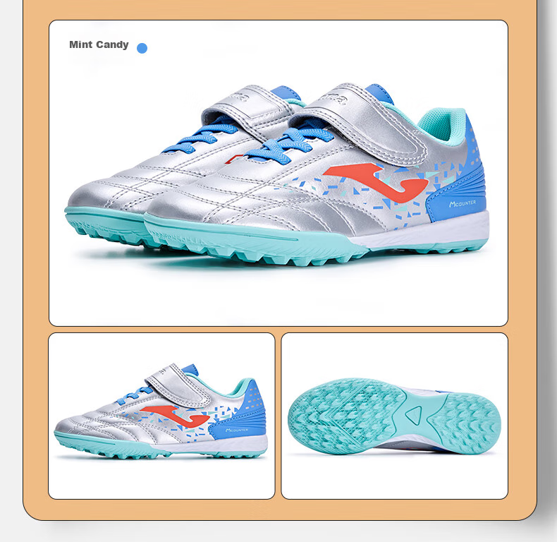 JOMA Children's Soccer Shoes TF Turf Studs Youth Student Grass Field Football Training Shoes, Silver Lake Blue, Size 30 10