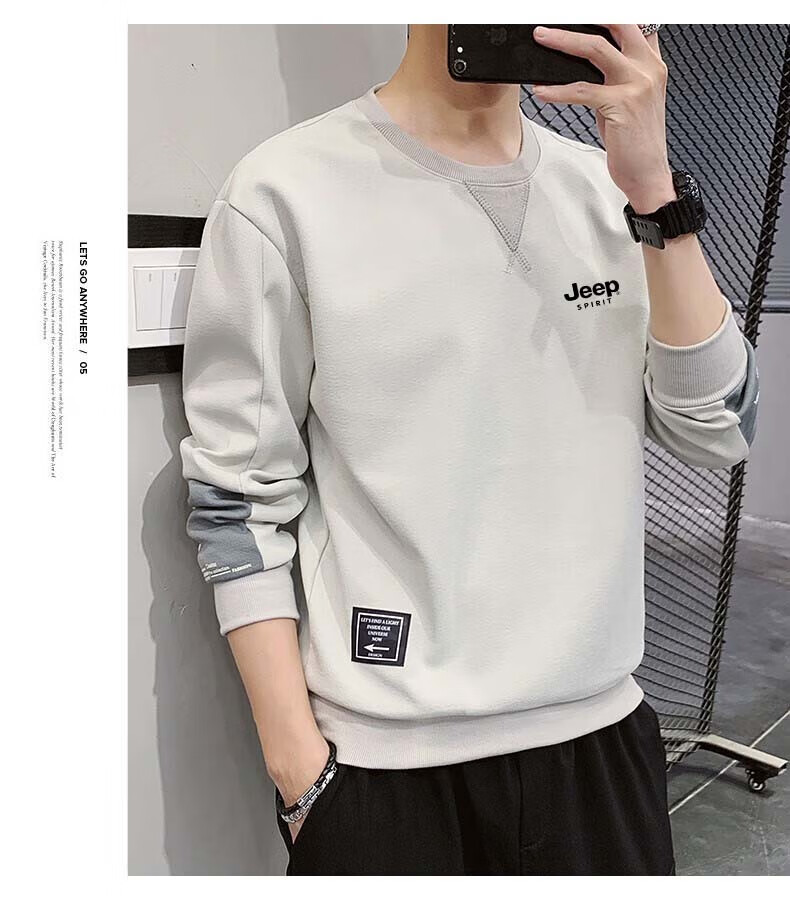JEEP SPIRIT Men's Sweatshirt, Spring And Autumn Long-Sleeve T-Shirt, Casual Round Neck Pullover for Young And Middle-Aged Men, Gray, XL 19