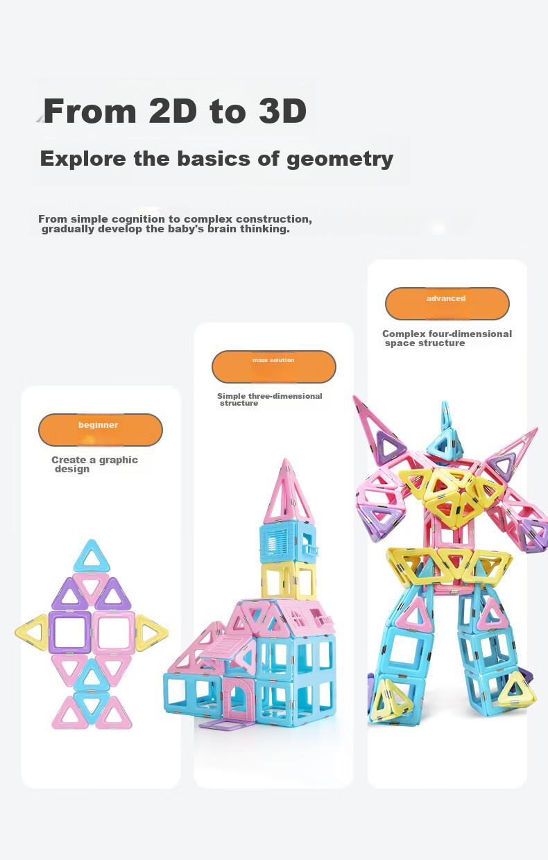 MAGPLAYER Children's Toy Magnetic Tiles Ferris Wheel Magnetic Building Blocks Puzzle 156 Pieces for Boys And Girls Aged 3-6 Birthday Gift 13