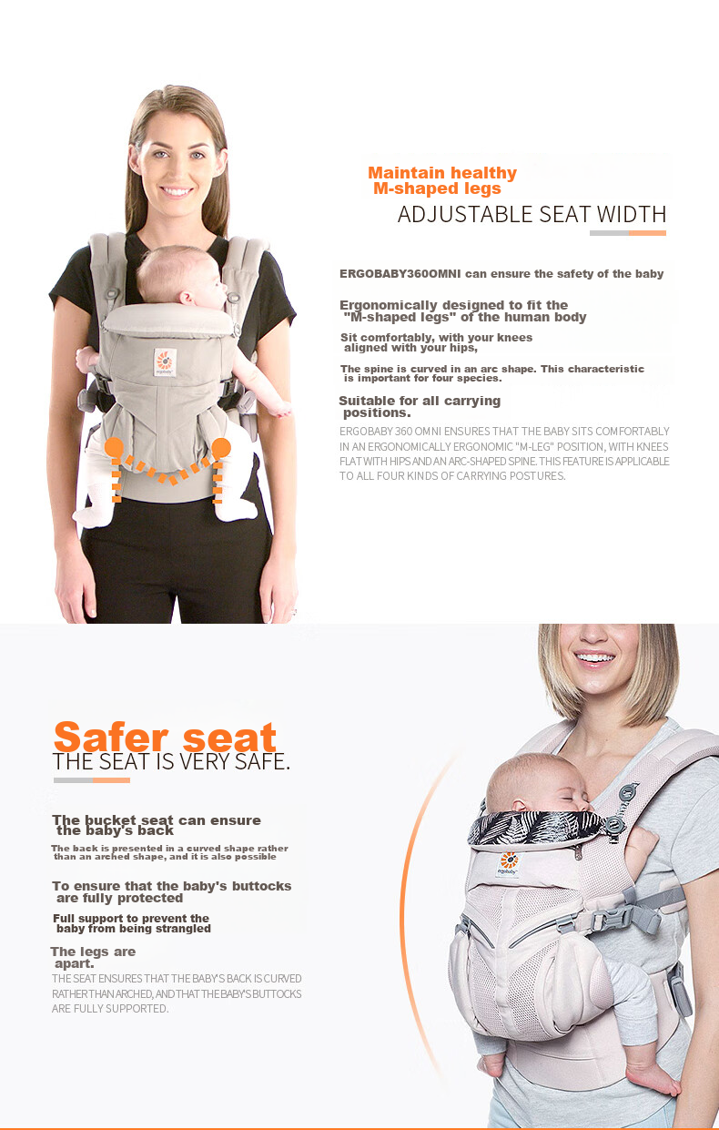 ERGObaby American Ergobaby Waist Stool, Baby Carrier, Omni Classic All-Stage, Soft And Breathable, Portable Baby Carrier, Gray 18