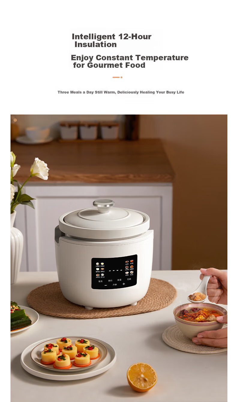 Ankale Micro-Pressure Rice Cooker 3L, All-White Ceramic Inner Pot, Non-Stick Easy-To, Household Small 2-5 People Multifunctional Pressure Cooker Electric Sand Pot Electric Stew Pot 9