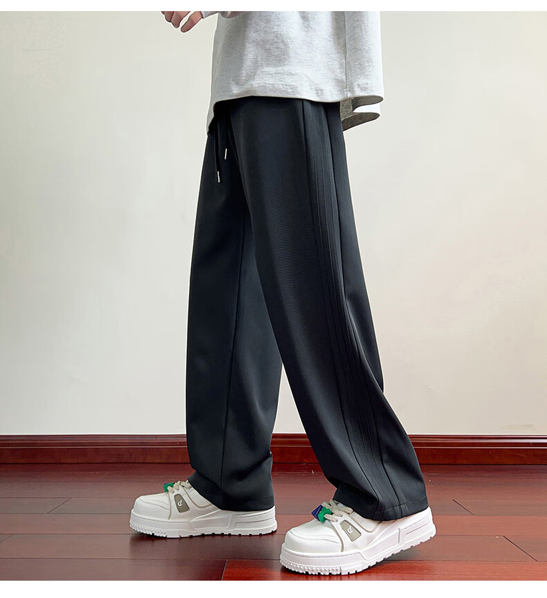 Dingfengbaoluo Casual Pants for Men, Spring And Summer Draping Loose Straight-Leg Trousers, Trendy Wide-Leg Sweatpants DFK28 Black M 11