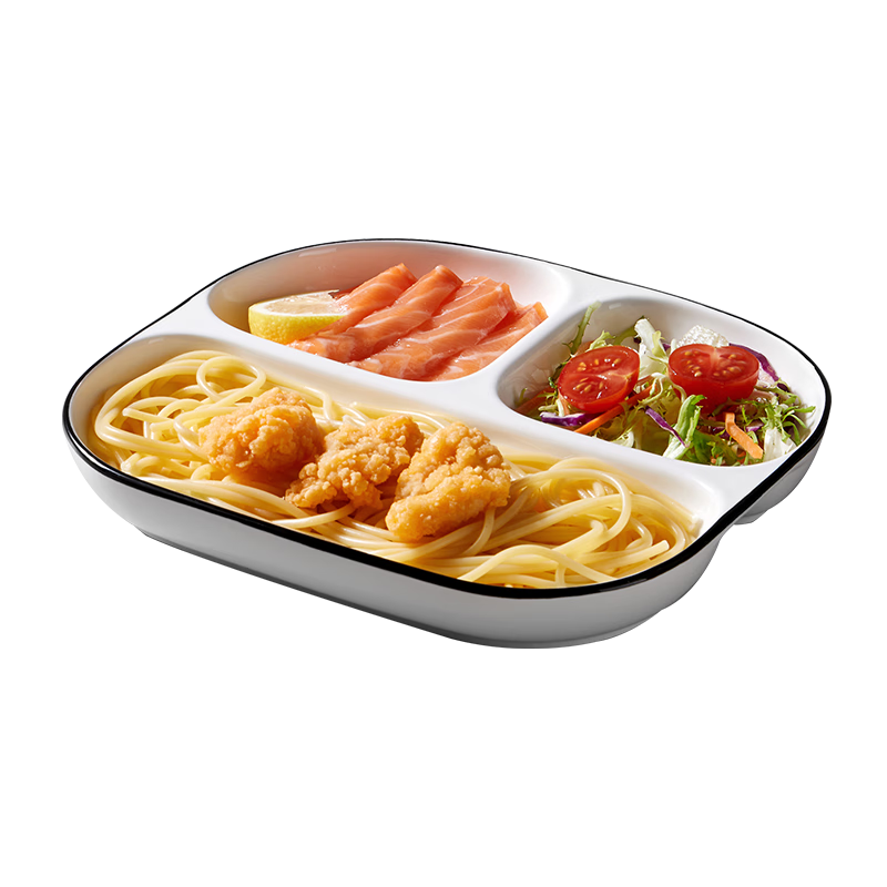 Baijie Ceramic Weighted Divided Plate, 211 Household Compartment Breakfast Tray, Dumpling Plate, Fruit Plate, Three Compartments, 8.6 Inches
