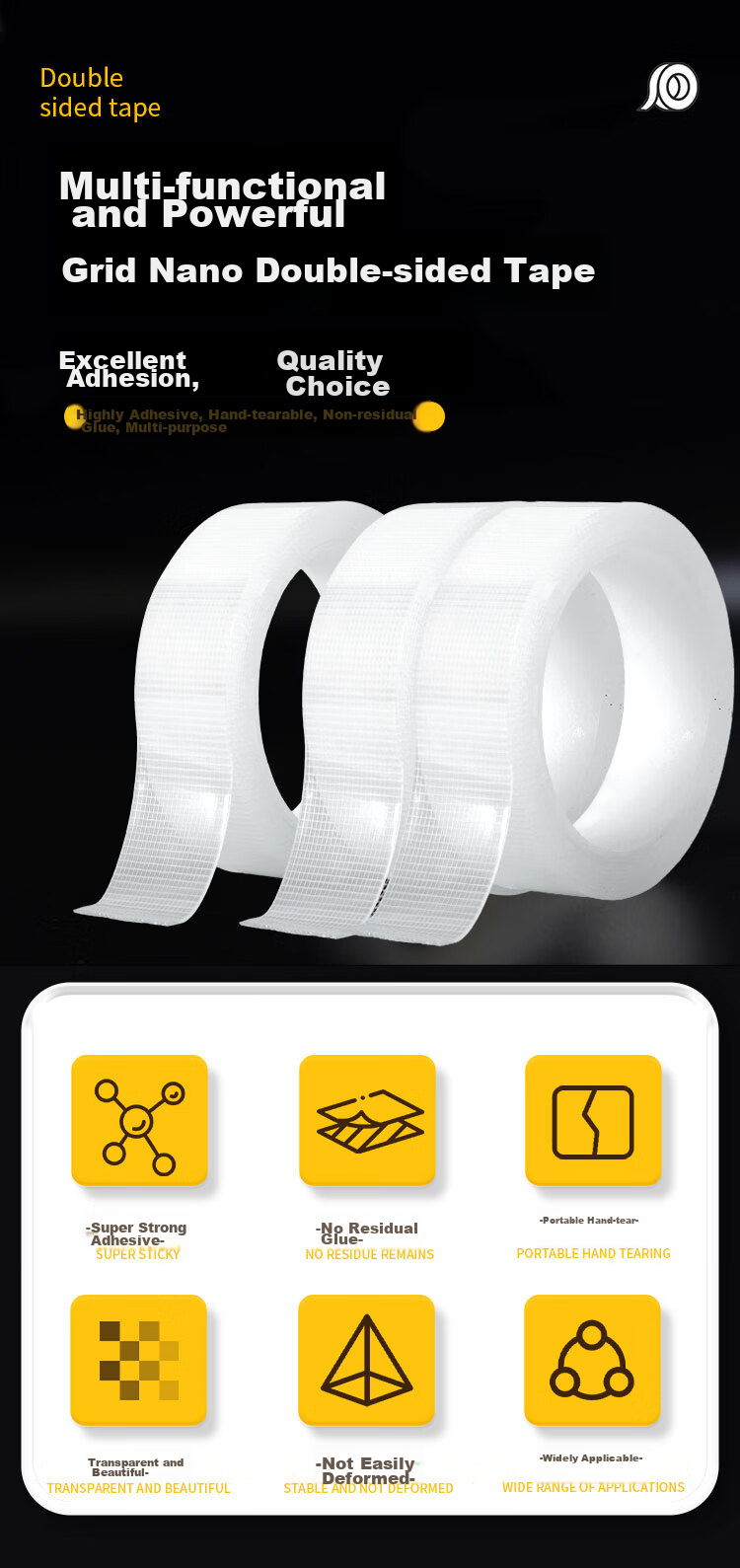 TANGO Office Double-Sided Tape, Nano Adhesive Tape, Traceless, 30mm*3M*0.8mm*1 Roll, Spring Festival Couplets 2026, Strong Adhesive Tape for Home And Car Use, Double-Sided Tape for Couplets 1
