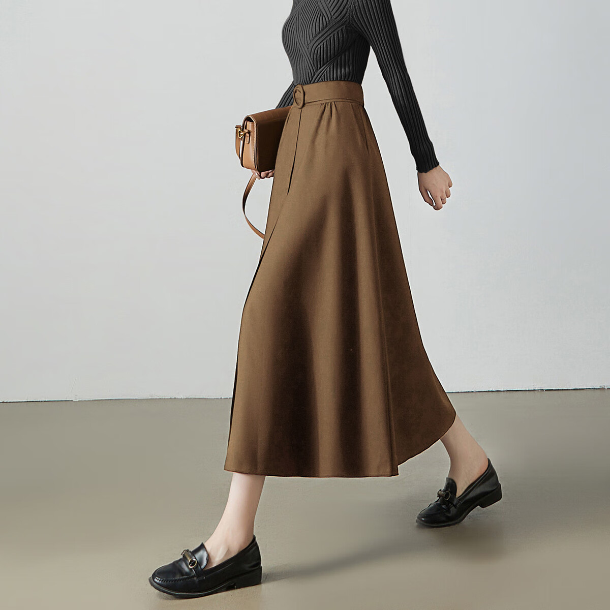 Dme [TR Commuter A-Style Midi Skirt], Spring And Autumn, Elastic Waistband, Mid-Length Skirt for Wome