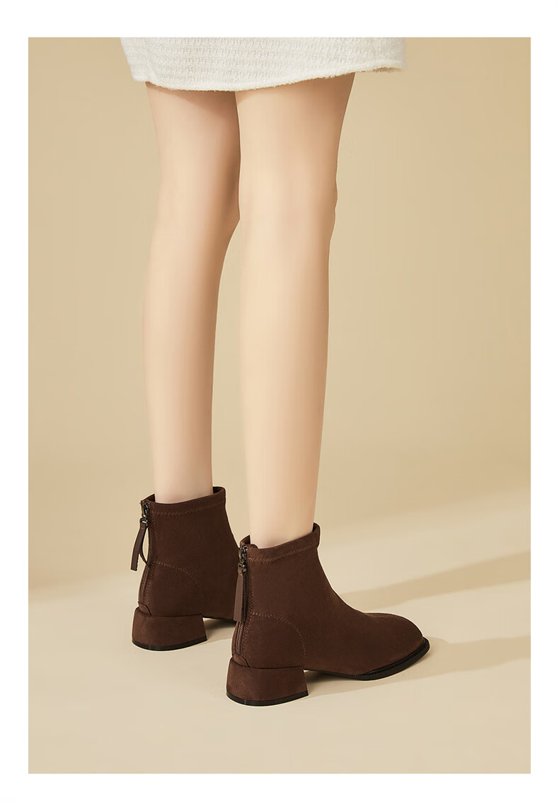 Daphne Women's Winter Fleece-Lined Suede Chunky Heel Ankle Boots Black Size 39 8