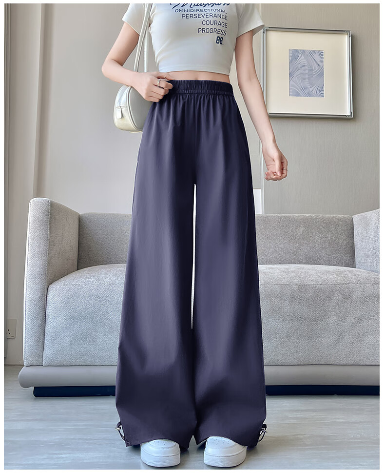 Jeanswest Navy Blue Quick-Dry Cargo Pants for Women, Summer New High-Waisted Slimming Wide-Leg Trousers, Casual Straight-Leg Pants for Petite Figures 11