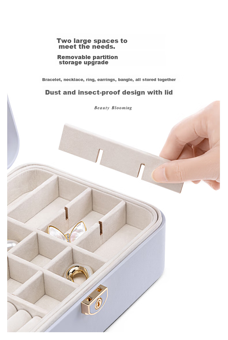 VLANDO Portable Double-Layer Lockable Jewelry Box, Travel Anti-Oxidation Earring Necklace Storage Box, High-End Luxury Mid-Autumn Festival Gift 7