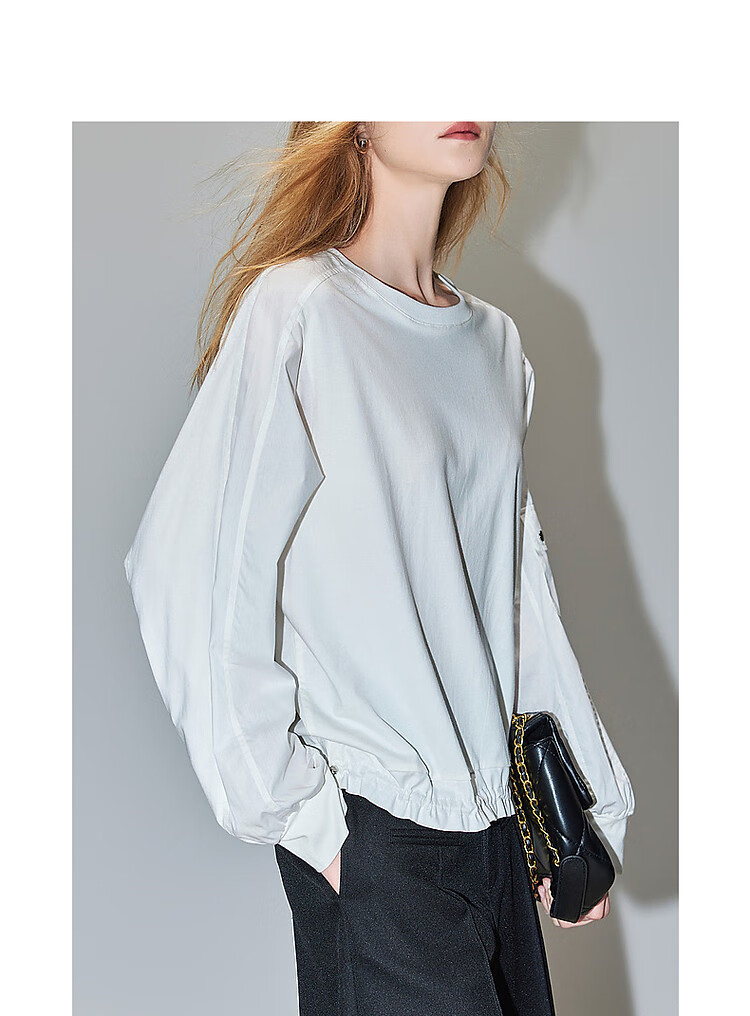 Dme [Encounter Virgo] Spring And Autumn Simple Commuter Workwear Pocket Shirt, Comfortable Elastic Hem Blouse Women's Top 3