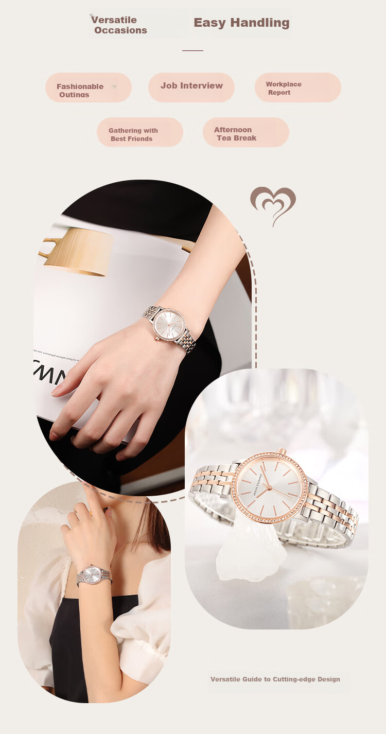 ARMANI EXCHANGE Women's Steel Strap Watch with Diamond Accents, Quartz Movement, Western-Style Wristwatch, Birthday Gift for Girls, AX5542 4