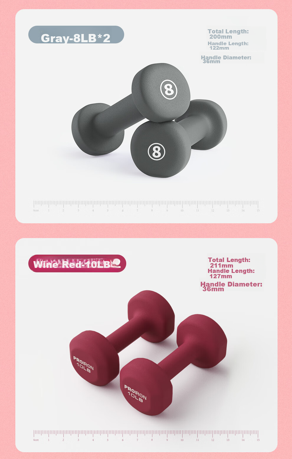 PROIRON Puli'ai, Powder-Coated Dumbbell Set for Women And Students, Home Fitness Dumbbells, 2 Pounds * 2 12
