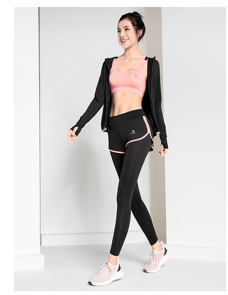 CAMEL Women's Sportswear Set, New Yoga Fitness Pilates Elastic Short-Sleeve Shorts And Pants Five-Piece Workout Outfit 10