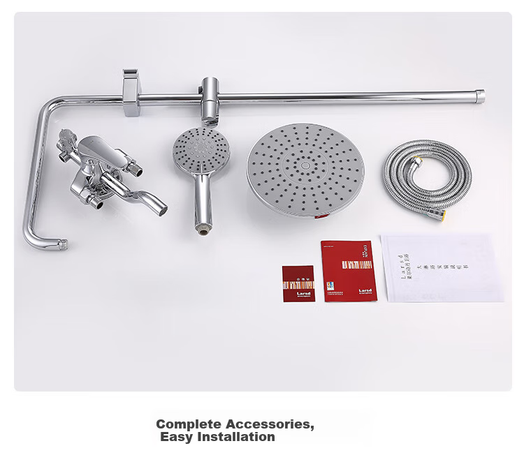 Larsd Surface-Mounted Shower Head Set, Silver Exposed Pipe Shower Head Complete Set with Copper Body Shower Faucet Mixing Valve LD5816 14