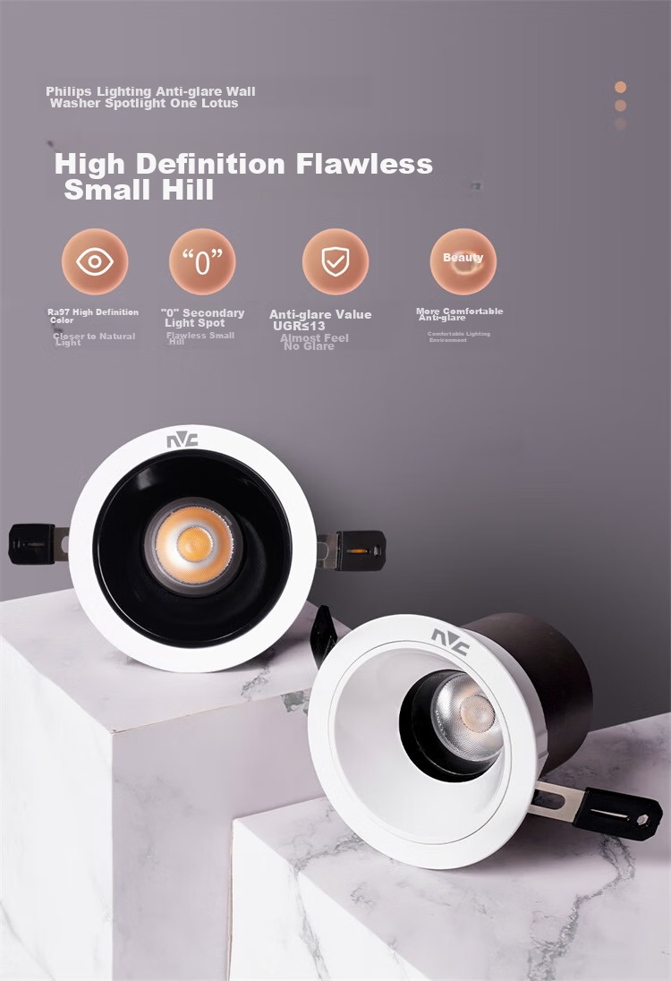 NVC LED Spotlight, Living Room Hallway Background Recessed Anti-Glare Small Hill Aluminum Material, 7W Tri-Color White Cup [Lianhua] 1