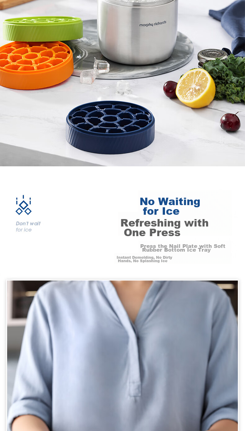 Morphyrichards Ice Cube Tray Mold, Three-Layer Ice Maker with Quick Release, Stainless Steel Ice Storage And Insulation Bucket, Home Ice Maker Mold MR1105 4