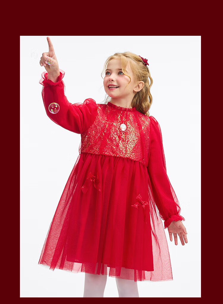 DISNEY Girls' Traditional Style Long Sleeve Dress New Year Princess Dress 25 Spring Autumn DB411RE02 Red Size 110 27