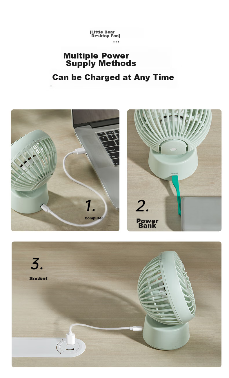 Bear Electric Fan, Small Desk Fan for Office, Mini Portable USB Rechargeable Fan, Dorm-Specific Desktop Fan Companion DFS-C09L8 7
