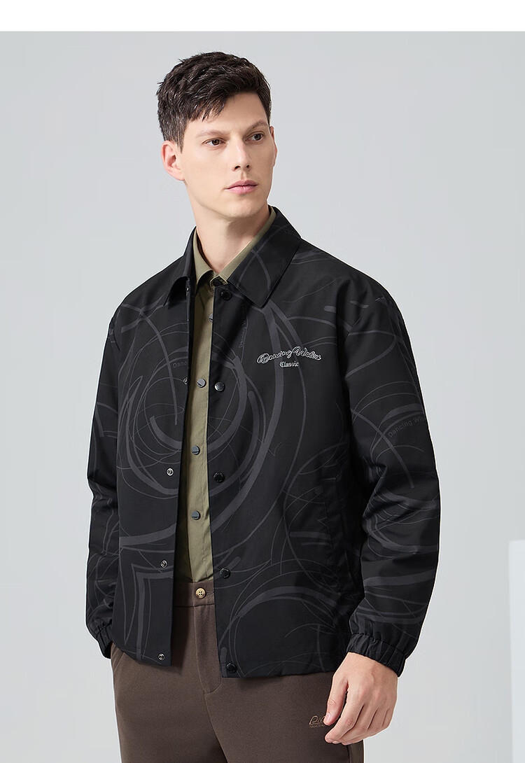 Dance with Wolves [High Count High Density] Autumn Winter Comfortable Trendy Versatile Lapel Jacket Men's Jacket 001 Black 185 10