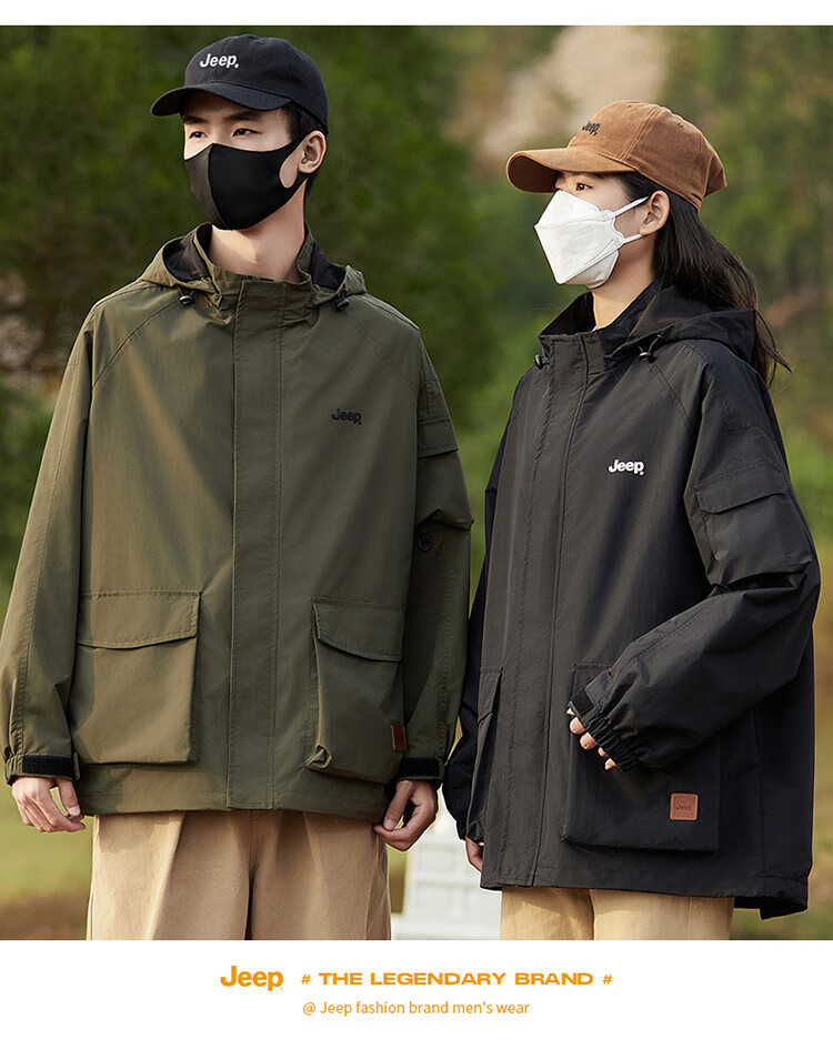 JEEP Men's Jacket, Spring And Autumn Workwear, Loose Casual Windbreaker for Couples, Black, Size M 28