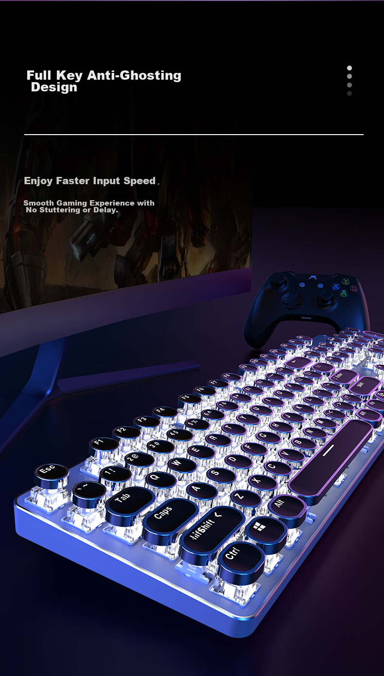 EWEADN TK950 Wireless Bluetooth Punk Mechanical Keyboard And Mouse Set, Wired Tri-Mode, for Office And Gaming, Computer Laptop, Blue Switch Retro Peripherals, 104 Keys, Pink with White Backlight 6