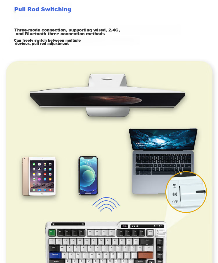 KZZI K75 Mechanical Keyboard Wired Bluetooth Wireless 2.4G Tri-Mode Gasket Structure 82 Keys 75 Layout PBT Keycaps E-Sports Gaming RGB Light Time Machine Edition TTC Flame Purple Switch 11