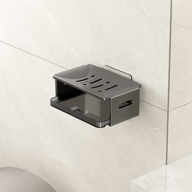 Huxiansen Soap Dish without Drilling, Space Aluminum Suction Cup Wall-Mounted Storage Rack for Bathroom, Luxurious Home Use 7