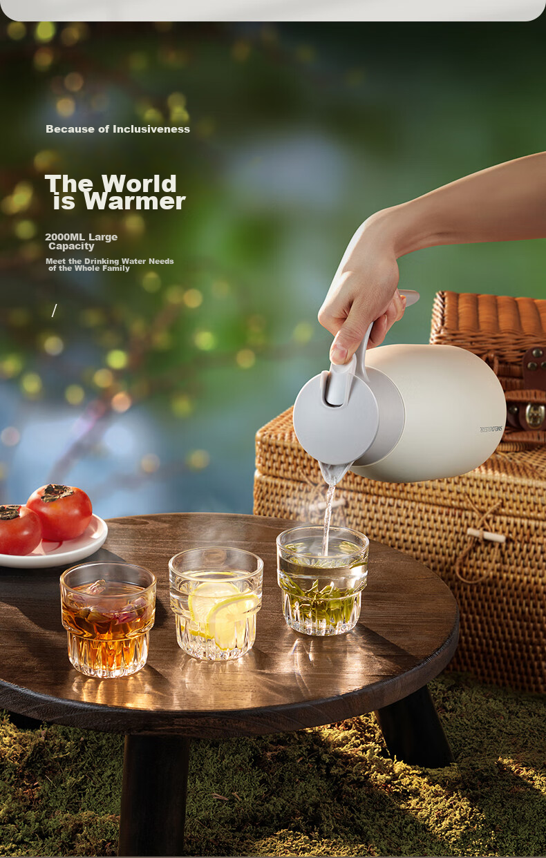 SIMELO Insulated Thermos, Large Capacity Household Use, 316 Stainless Steel Inner Liner, Hot Water Kettle, Warm Water Bottle, Thermos Flask, 2.0L, Yingbin Elegant White 3