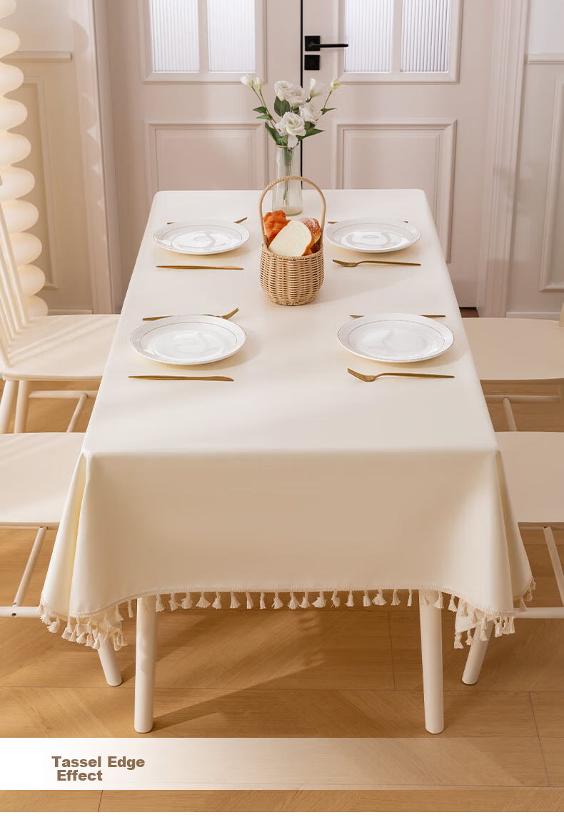 CHERISHES LIFE Waterproof And Oil-Resistant Rectangular Tablecloth for Dining Tables, Hotel Banquet Fabric Table Cover, Washable, Cream White, 137*220cm 15