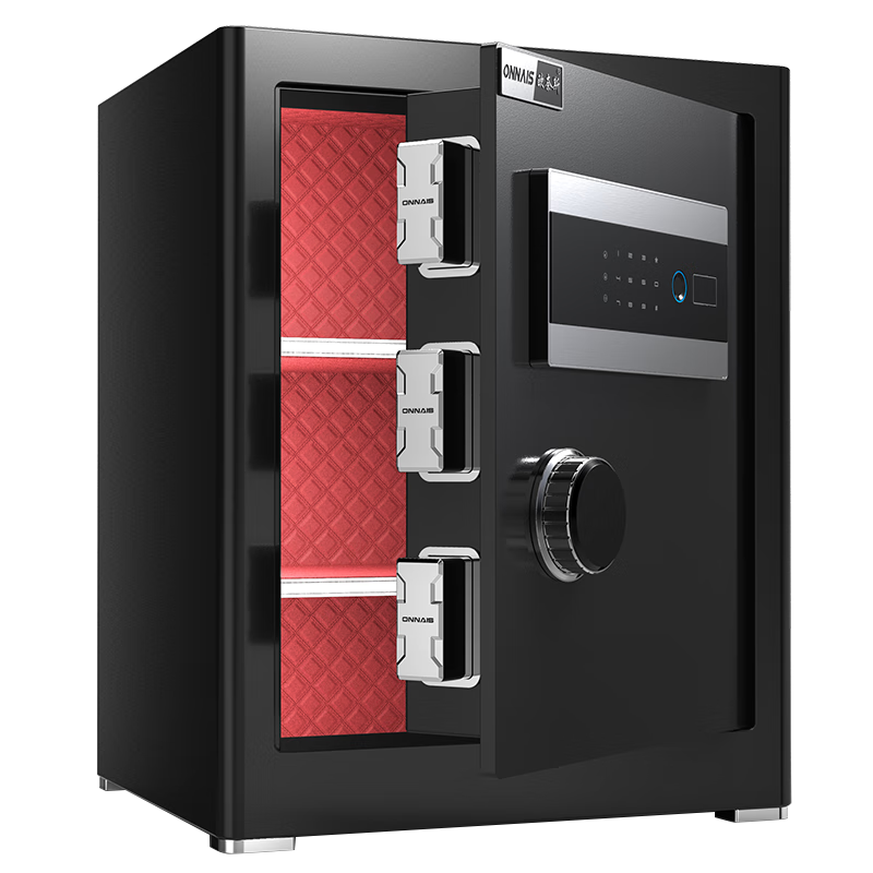 OunaisiONNAIS New Home Safe, Small Office Financial Safe, Wall-Mounted Fingerprint Password Alarm, All-Steel Anti-Theft Smart Storage Box, X6-45 Black Fingerprint Three-Layer