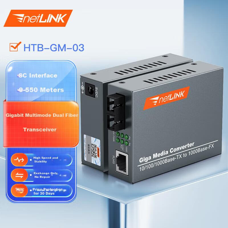 Конвертер NetLINK HTB-GM Gigabit Multi-Mode Dual-Fiber Optical-Electrical Converter, 850nm, 0-550 метров, DC5V, пара