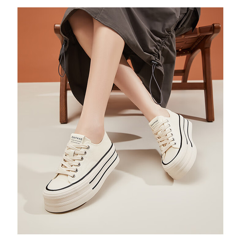 DAPHNE Thick-Soled Height-Increasing White Sneakers Canvas Shoes for Women, Comfortable Lightweight Versatile Casual Shoes Canvas Shoes Black Size 37 5