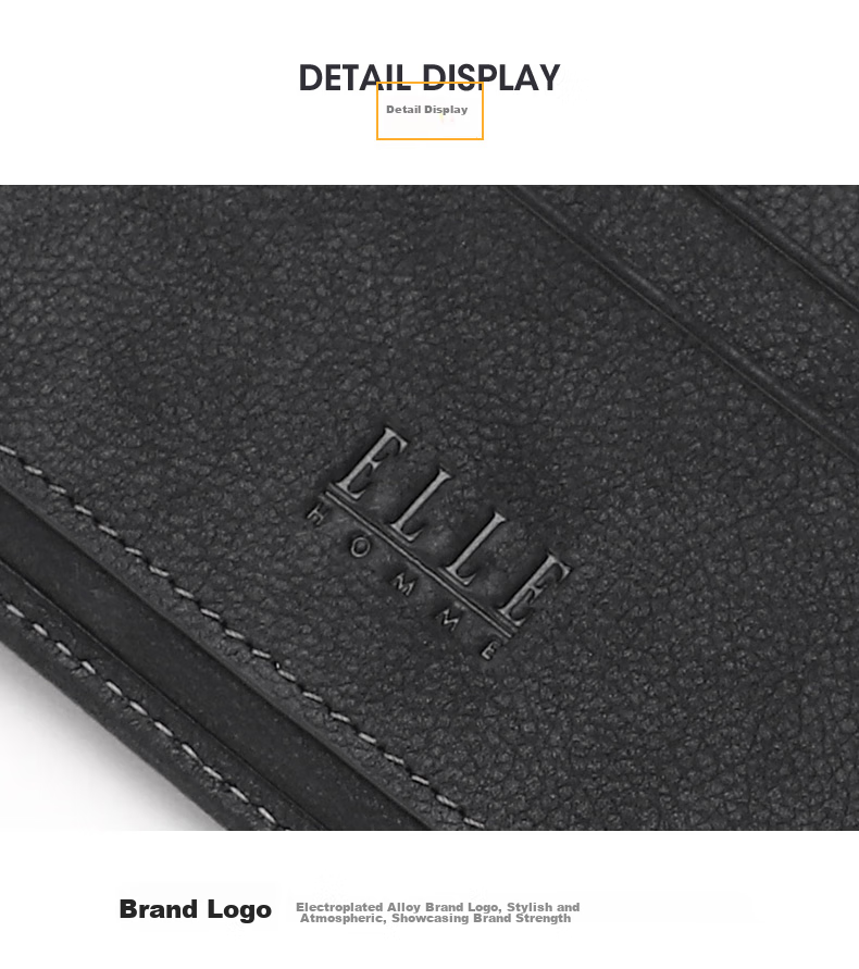 ELLE HOMME Men's Short Wallet, Top-Grain Leather Multifunctional Card Holder Horizontal Style Money Clip 1520, Birthday Gift for Boyfriend 9