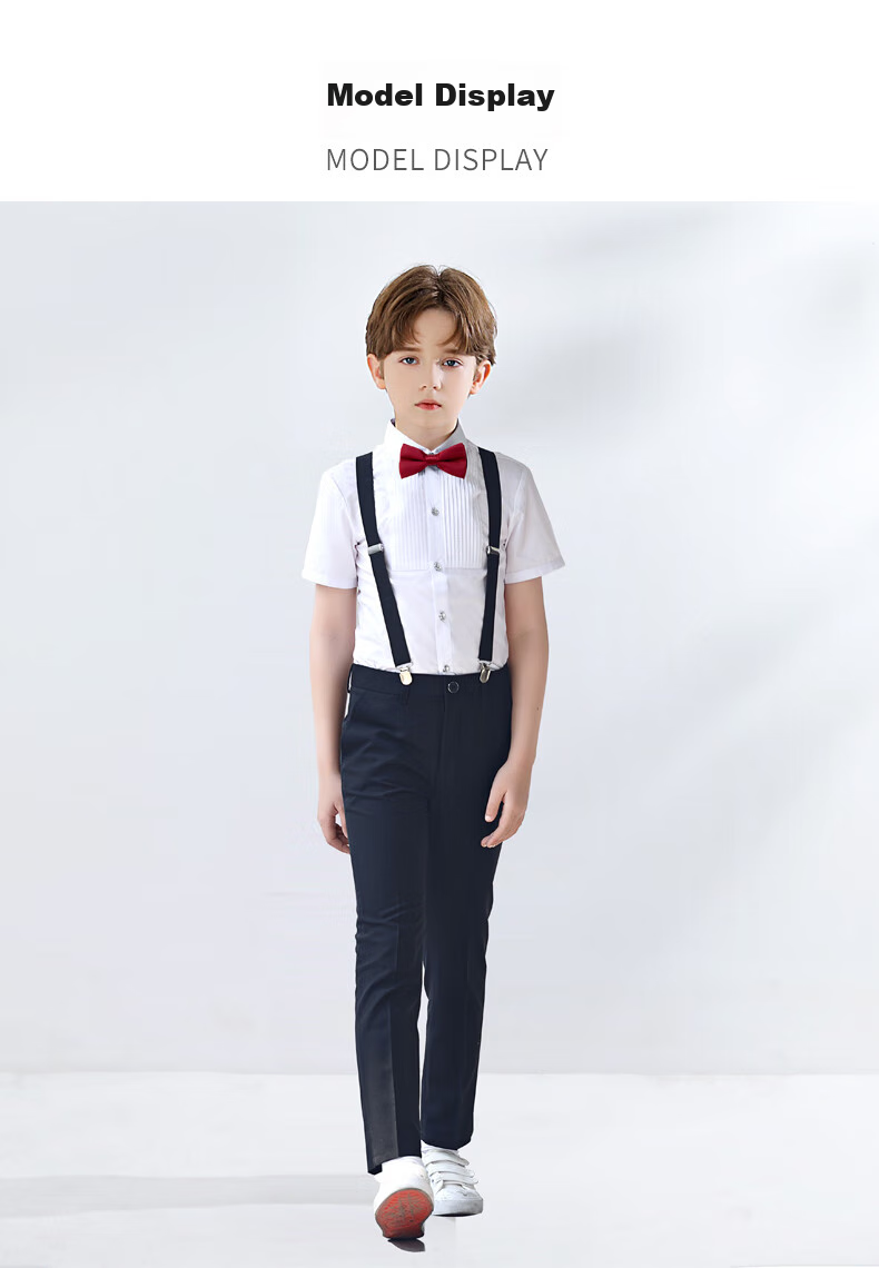Yinuofang Children's June 1st Performance Costume, Boys' School Uniform, Class Outfit, Formal Wear, Suspender Pants Set, Short-Sleeve Long Pants, Size 120 11