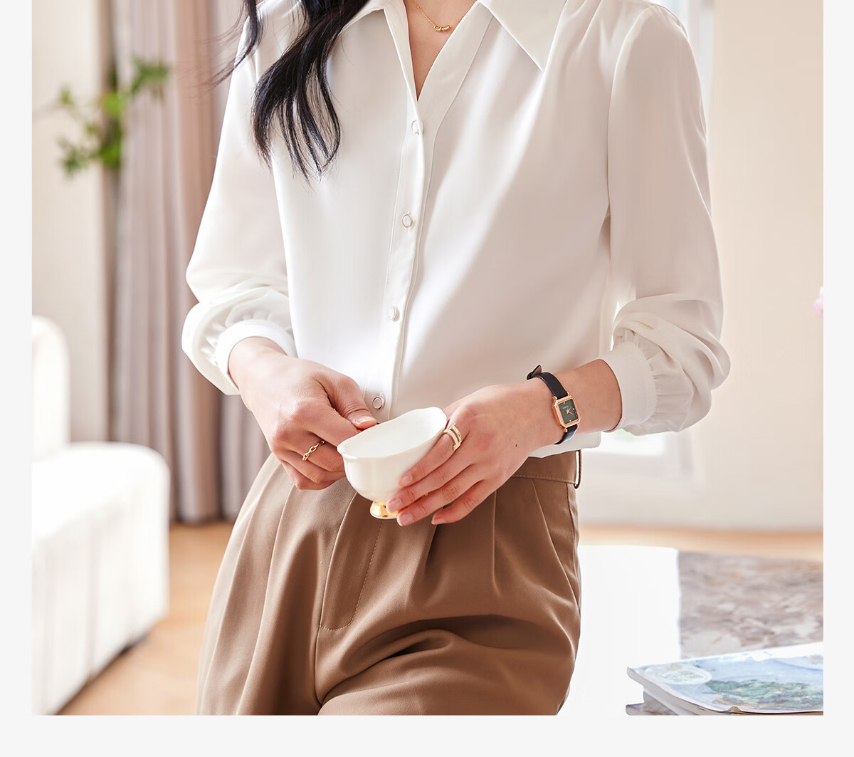 Chushen Spring Autumn Long Sleeve Shirt Women Professional Casual Commuter Lapel Versatile White Shirt S13JC2998 1