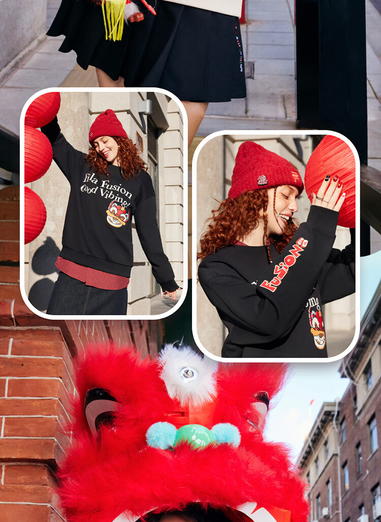 FILA FUSION FILA Trendy Couple's Pullover Hoodie, Autumn And Winter New Year Style, Fashionable Pure Cotton Knitted Top 16