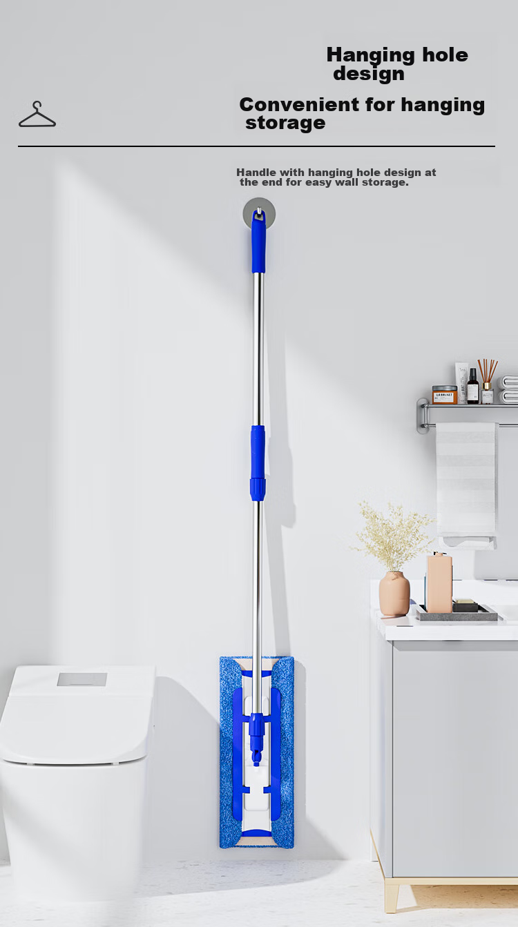 MR.SIGA Flat Mop, 42CM with 2 Cloths, 135CM Stainless Steel Handle, No-Hand Thickened Absorbent Mop Cloth 19