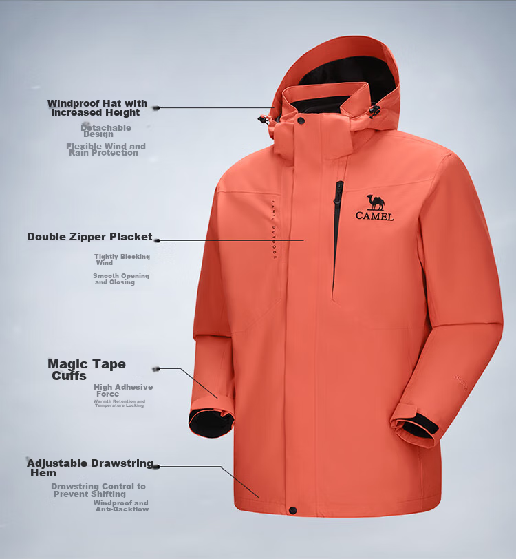 CAMEL Three-In Jacket, Outdoor Triple-Protection Warm Windproof Coat, Mountaineering Clothing NR99 [Island Orange] 5