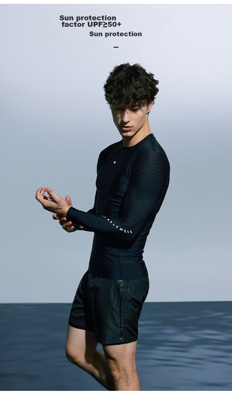 WATERTIME / Shuichuan Men's Swimsuit, Hot Spring Long-Sleeve Quick-Dry Surfing Swimwear, Single Top, XXL 2