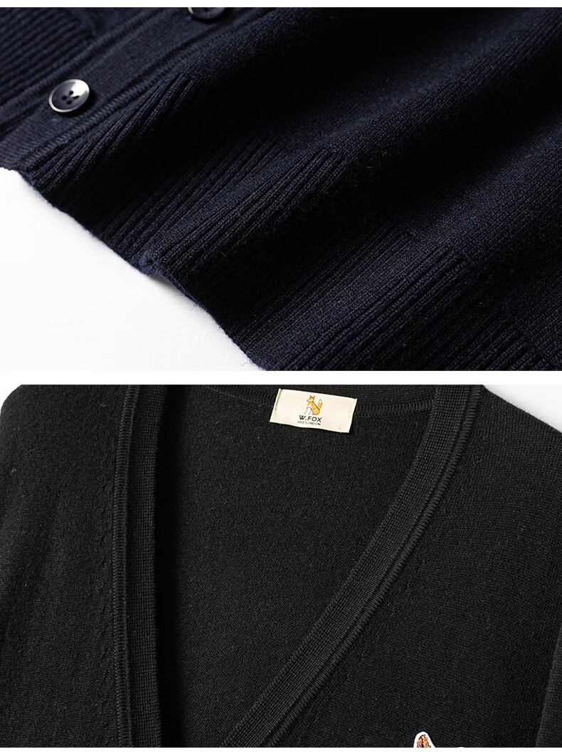 William Fox & Sons Wool Blend Fine Combed Knitted Yarn Classic Retro LOGO Little Fox Head Knitted Cardiga 20
