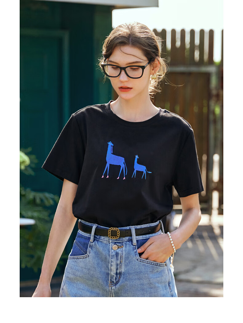 Olrain Women's Loose Short Sleeve T-Shirt Summer Embroidered Casual Comfortable Breathable Top Black M 23