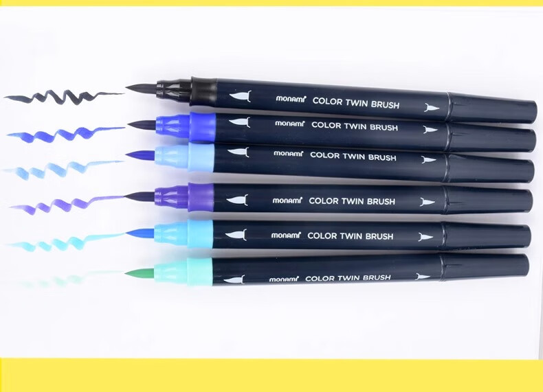 Monami Colorful Showy Brush, Soft Tip, Elastic Journal Brush, English Calligraphy Brush, Macaron 6-Color Set 04038Z06-DP Watercolor Brush 12