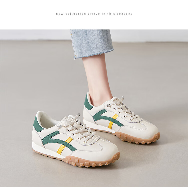 ZHR Casual Shoes for Women, Trendy Comfortable Lightweight Women's Shoes, Genuine Leather Color-Block Soft-Soled Sneakers for Women A113 Beige-Green Size 37 15