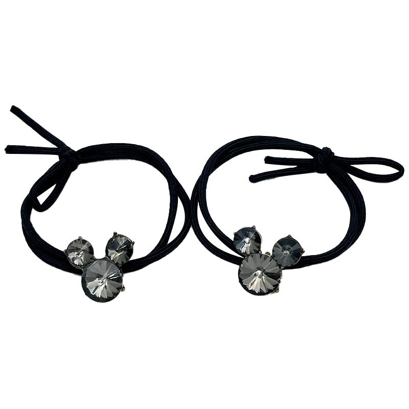 Jiaoxuefei Crystal Mickey Mouse Hair Ties, 2-Pack, Black, High-End Hair Bands for Girls And Adults, Hair Accessories