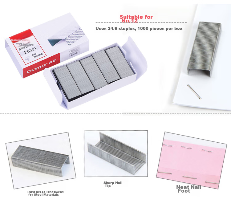 COMIX 24/6 High-Strength Staples #12, 1000 Pieces/box, 10 Boxes, Office Stationery, Tool, B3058 3
