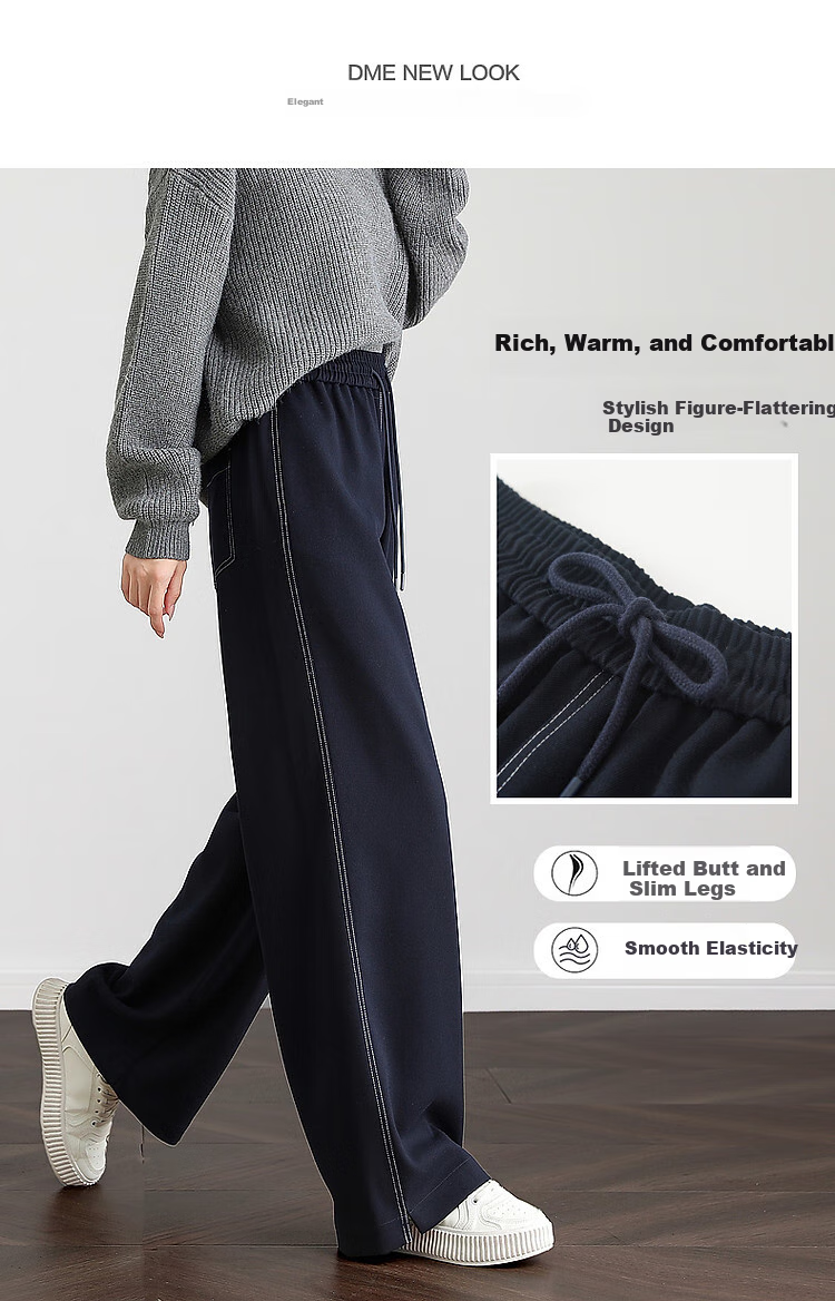 Dme Lazy Stylish Winter Thick Smooth Slanted Pattern Long Pants with Elastic Waist for Slimming Women's Casual Trousers, Purple, L 3