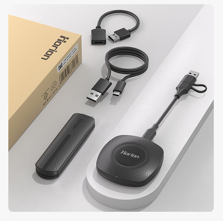 Horion [Wujie 1S] HDMI Wireless Screen Mirroring Device, 4K Screen Mirroring Adapter, Compatible with Office Laptops, Desktop Computers, Phones, for TV Display And Projection, USB+C Dual Port HG-1S 19